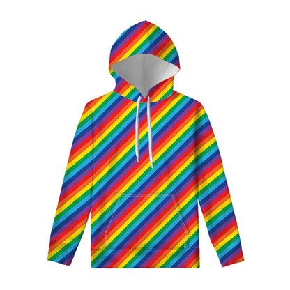 Rainbow Diagonal Striped Pattern Print Pullover Hoodie