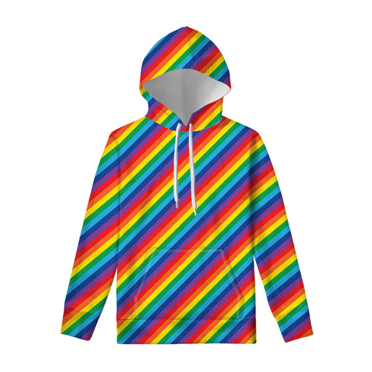 Rainbow Diagonal Striped Pattern Print Pullover Hoodie