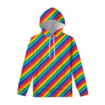 Rainbow Diagonal Striped Pattern Print Pullover Hoodie