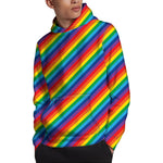 Rainbow Diagonal Striped Pattern Print Pullover Hoodie