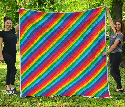 Rainbow Diagonal Striped Pattern Print Quilt
