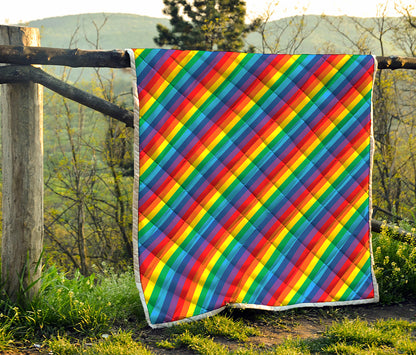 Rainbow Diagonal Striped Pattern Print Quilt