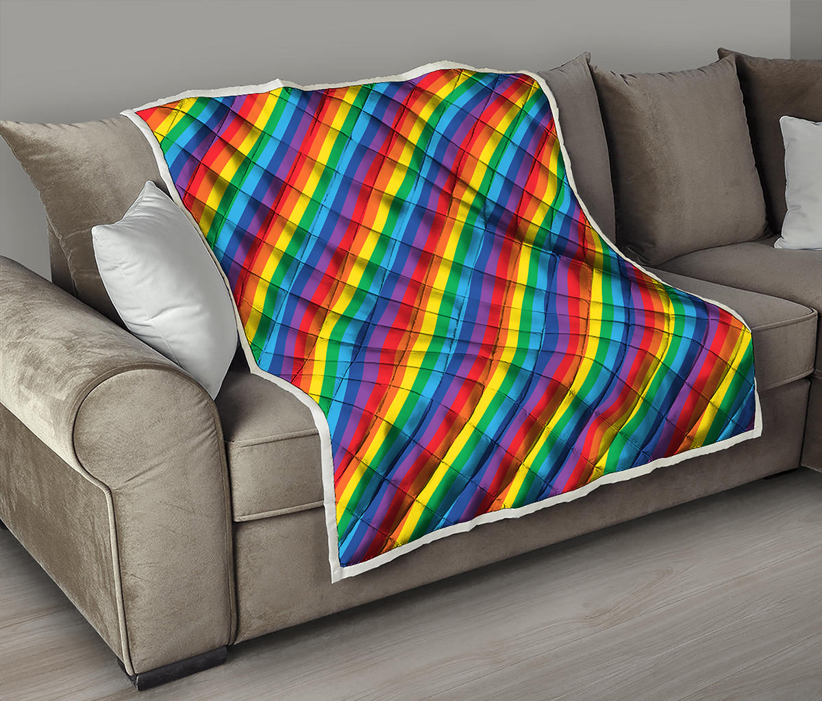 Rainbow Diagonal Striped Pattern Print Quilt