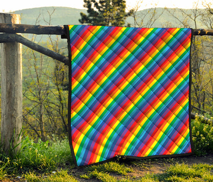Rainbow Diagonal Striped Pattern Print Quilt