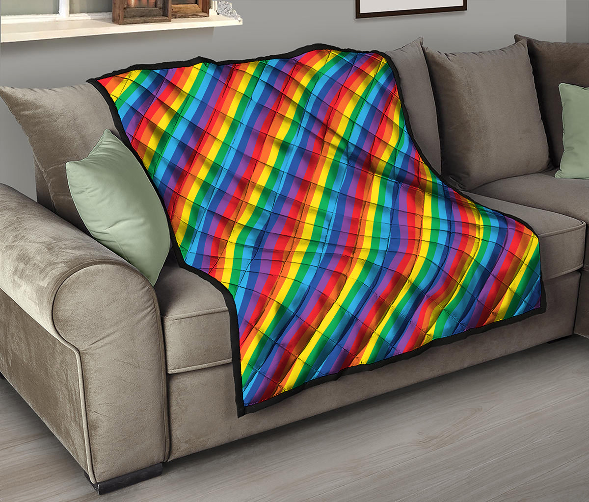 Rainbow Diagonal Striped Pattern Print Quilt