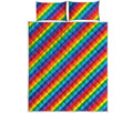 Rainbow Diagonal Striped Pattern Print Quilt Bed Set