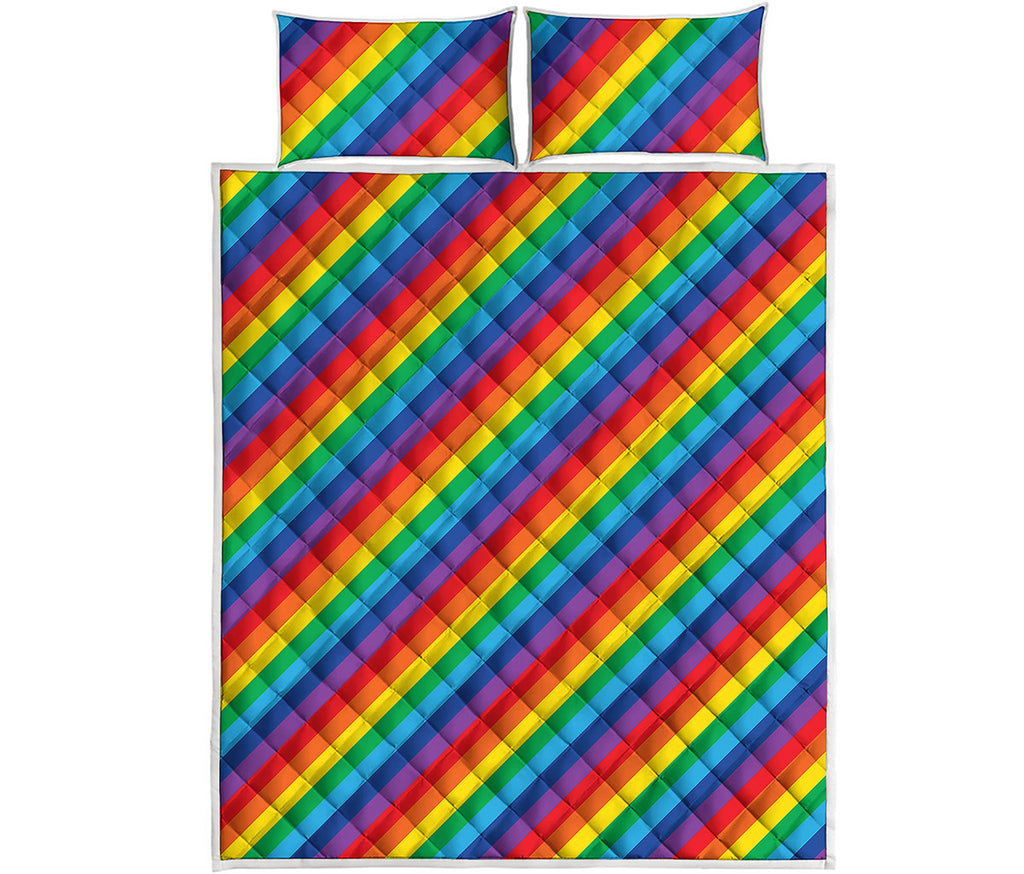 Rainbow Diagonal Striped Pattern Print Quilt Bed Set