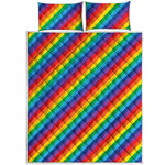 Rainbow Diagonal Striped Pattern Print Quilt Bed Set