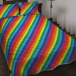Rainbow Diagonal Striped Pattern Print Quilt Bed Set