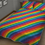 Rainbow Diagonal Striped Pattern Print Quilt Bed Set
