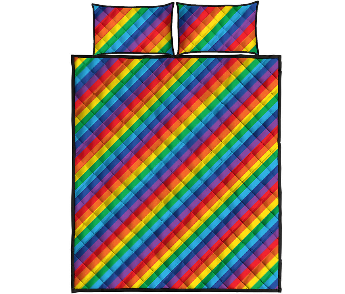 Rainbow Diagonal Striped Pattern Print Quilt Bed Set