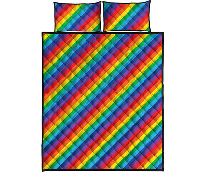 Rainbow Diagonal Striped Pattern Print Quilt Bed Set