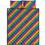 Rainbow Diagonal Striped Pattern Print Quilt Bed Set