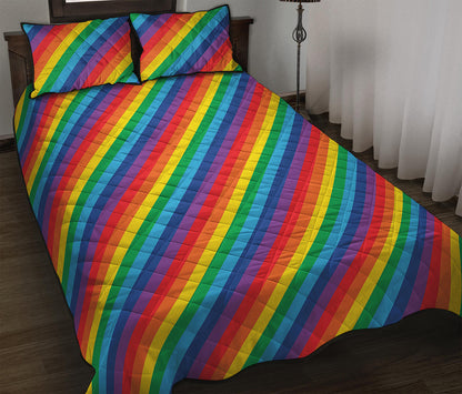 Rainbow Diagonal Striped Pattern Print Quilt Bed Set
