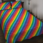 Rainbow Diagonal Striped Pattern Print Quilt Bed Set
