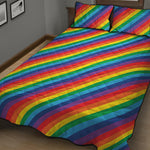 Rainbow Diagonal Striped Pattern Print Quilt Bed Set