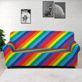 Rainbow Diagonal Striped Pattern Print Sofa Cover