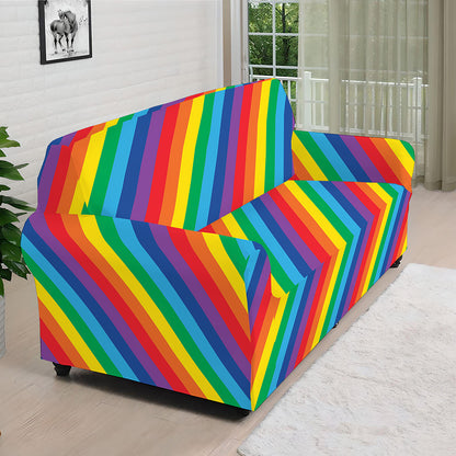 Rainbow Diagonal Striped Pattern Print Sofa Cover