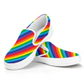 Rainbow Diagonal Striped Pattern Print White Slip On Sneakers