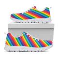 Rainbow Diagonal Striped Pattern Print White Running Shoes