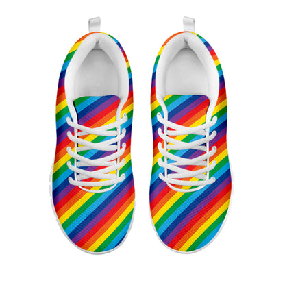 Rainbow Diagonal Striped Pattern Print White Sneakers