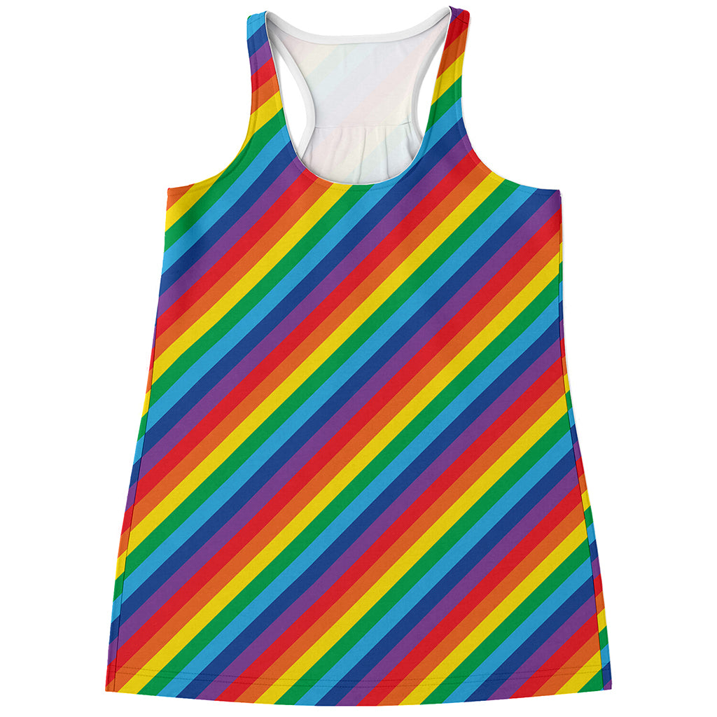 Rainbow Diagonal Striped Pattern Print Women's Racerback Tank Top
