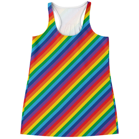 Rainbow Diagonal Striped Pattern Print Women's Racerback Tank Top