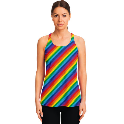 Rainbow Diagonal Striped Pattern Print Women's Racerback Tank Top