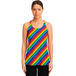 Rainbow Diagonal Striped Pattern Print Women's Racerback Tank Top