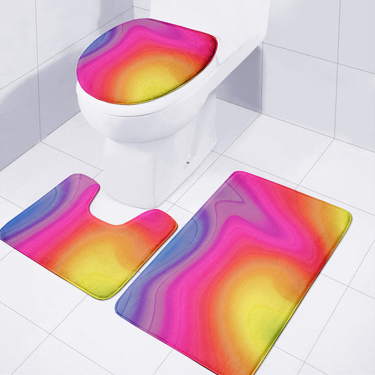 Rainbow Flow Print 3 Piece Bath Mat Set