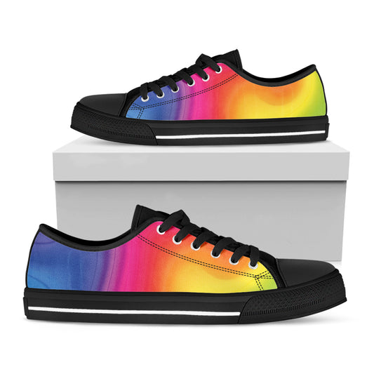 Rainbow Flow Print Black Low Top Shoes
