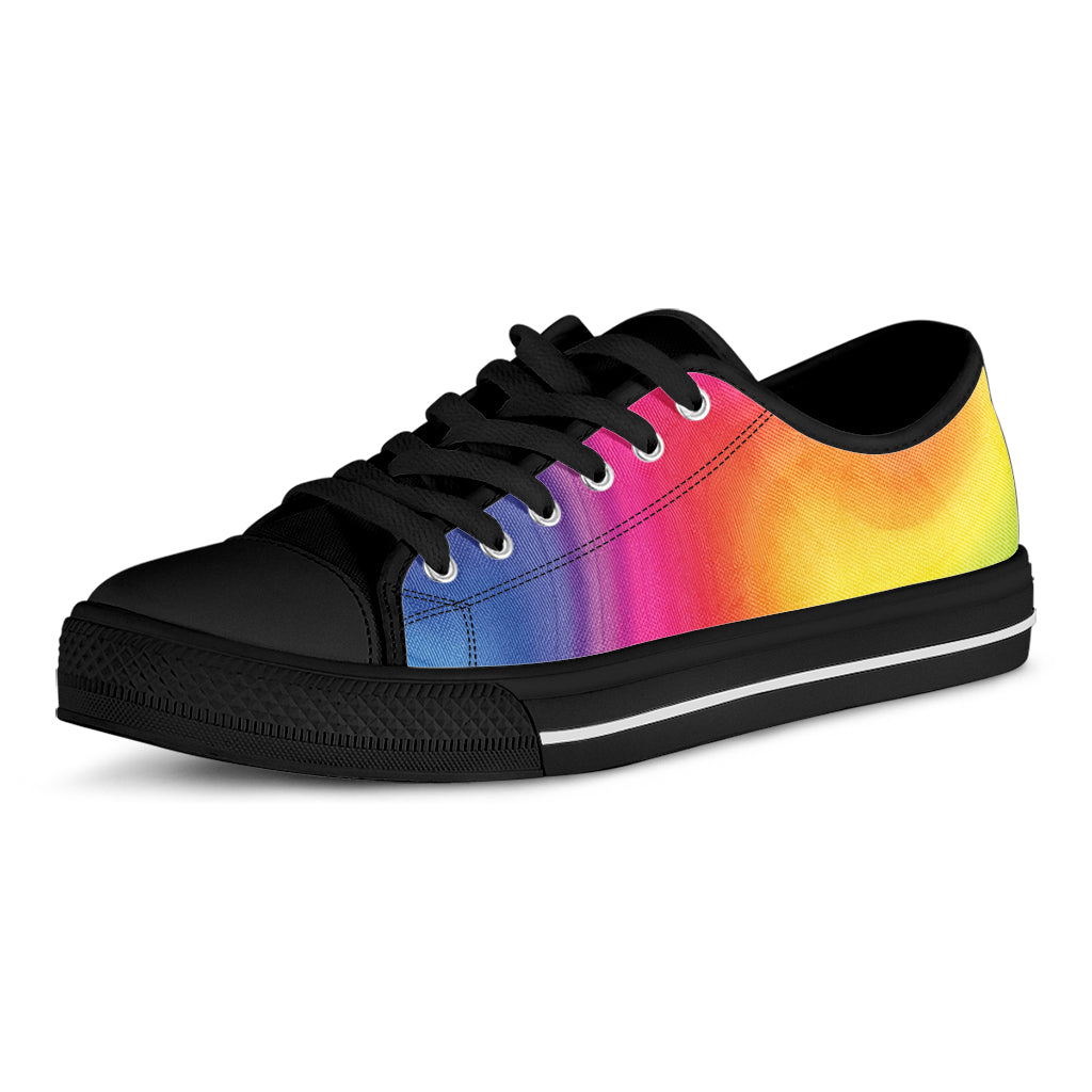 Rainbow Flow Print Black Low Top Shoes