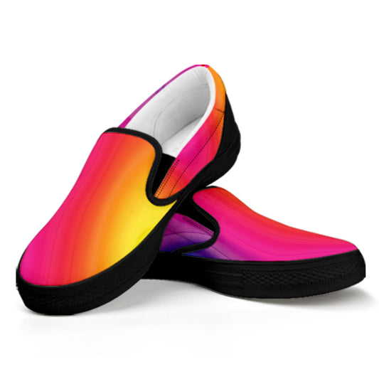 Rainbow Flow Print Black Slip On Shoes