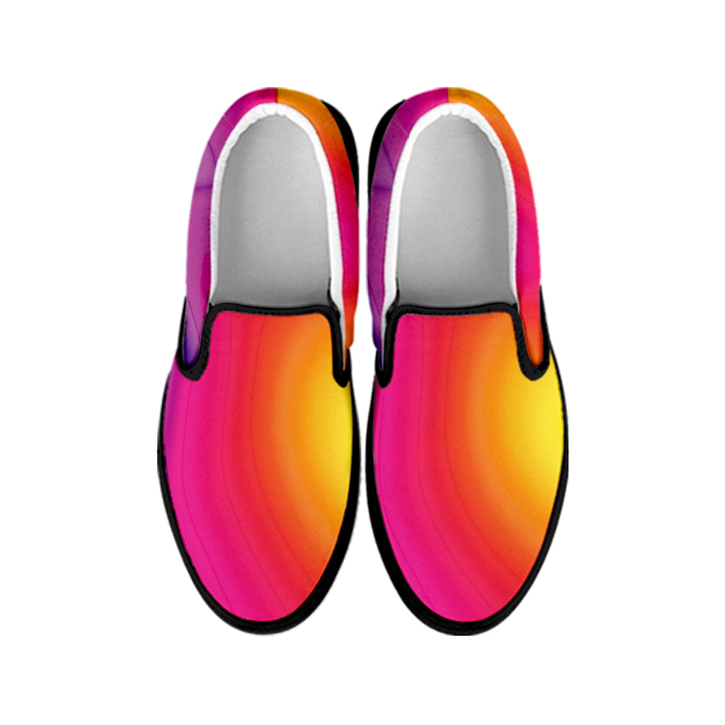 Rainbow Flow Print Black Slip On Shoes