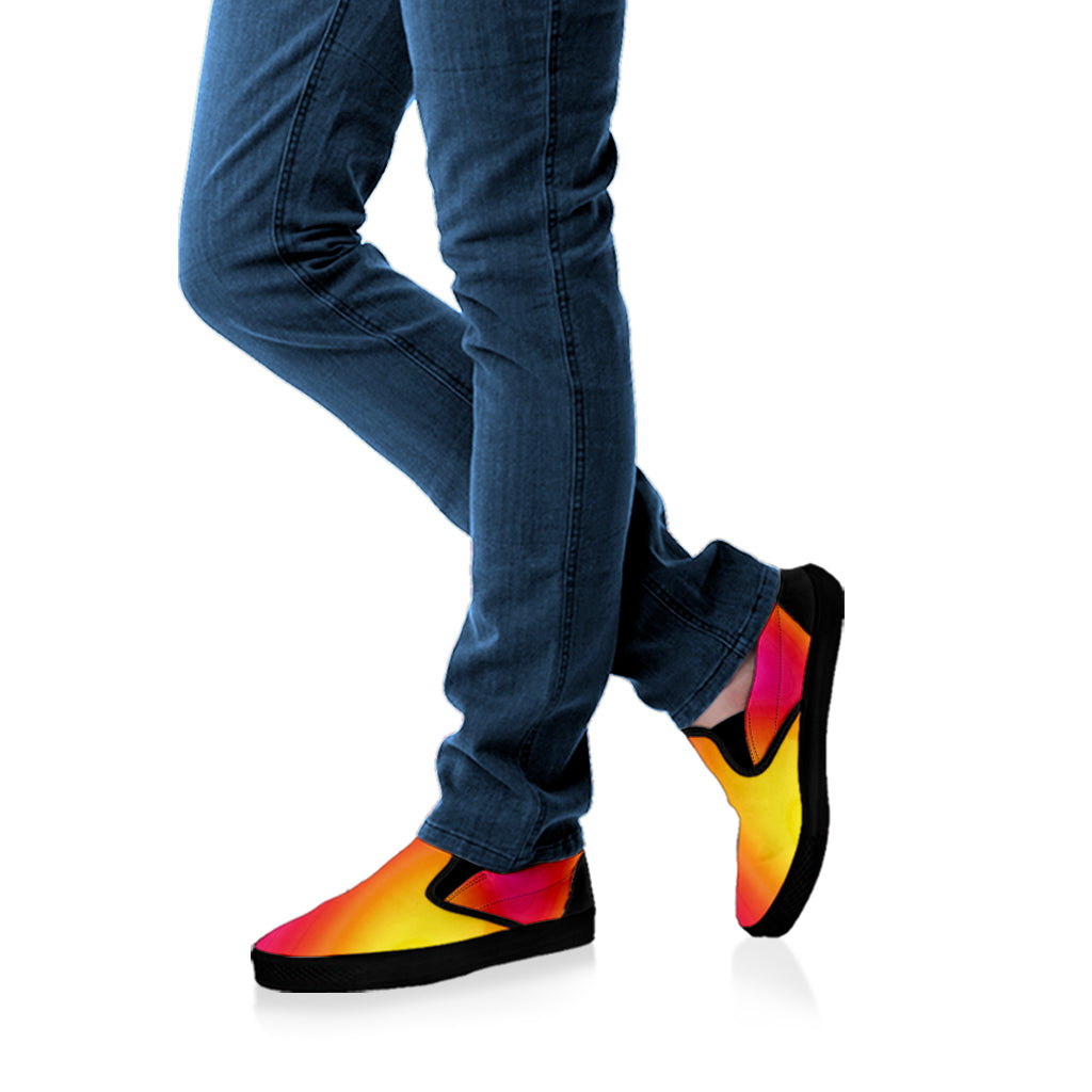 Rainbow Flow Print Black Slip On Shoes