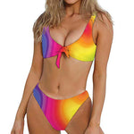 Rainbow Flow Print Front Bow Tie Bikini