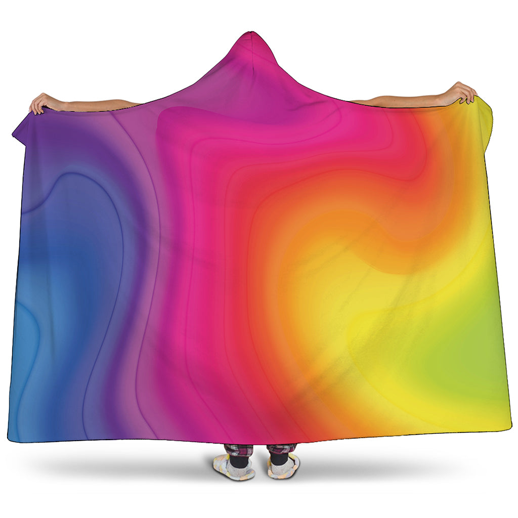 Rainbow Flow Print Hooded Blanket