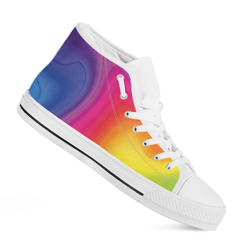 Rainbow Flow Print White High Top Shoes