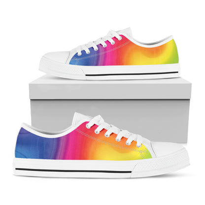 Rainbow Flow Print White Low Top Shoes