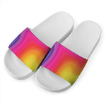 Rainbow Flow Print White Slide Sandals