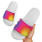 Rainbow Flow Print White Slide Sandals