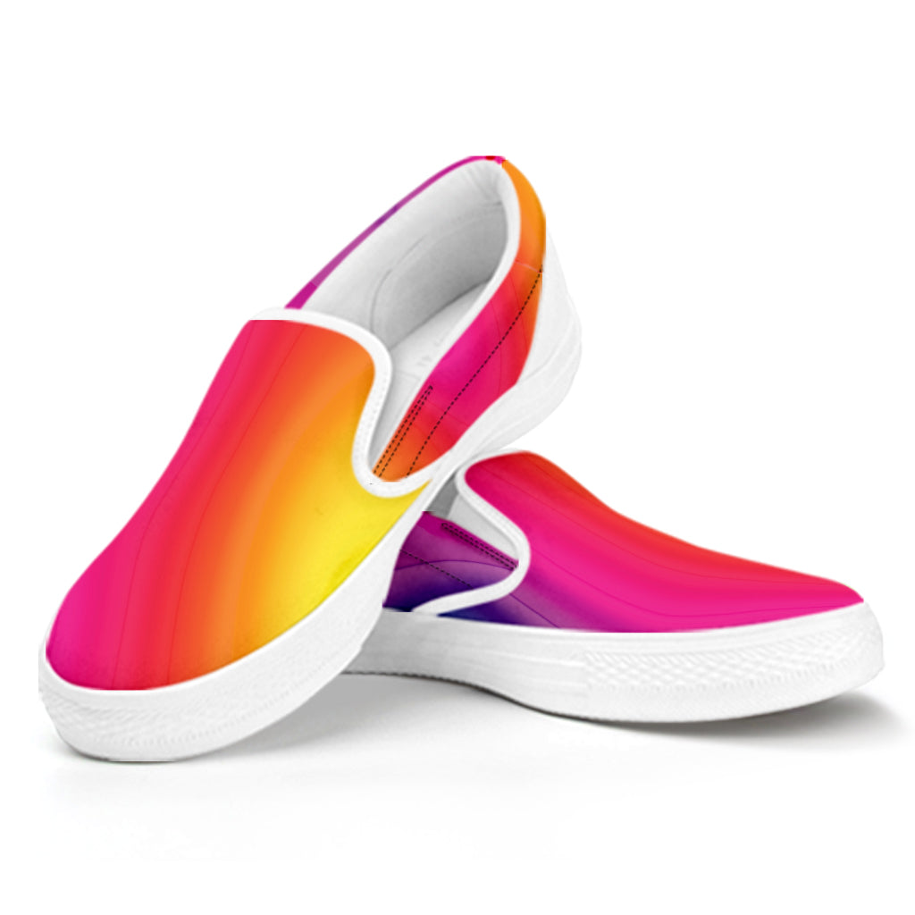 Rainbow Flow Print White Slip On Shoes