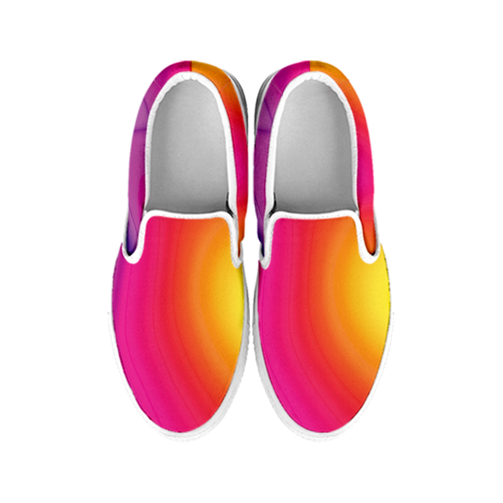 Rainbow Flow Print White Slip On Shoes