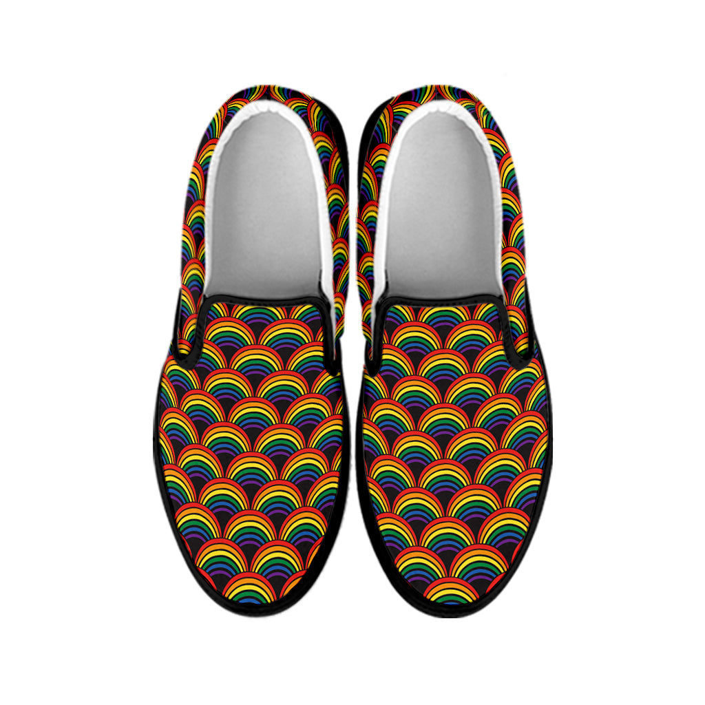Rainbow Gay Pride Pattern Print Black Slip On Shoes