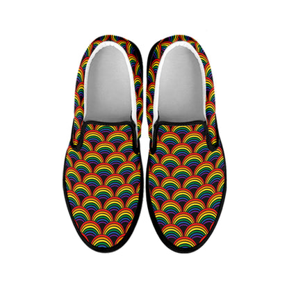 Rainbow Gay Pride Pattern Print Black Slip On Shoes