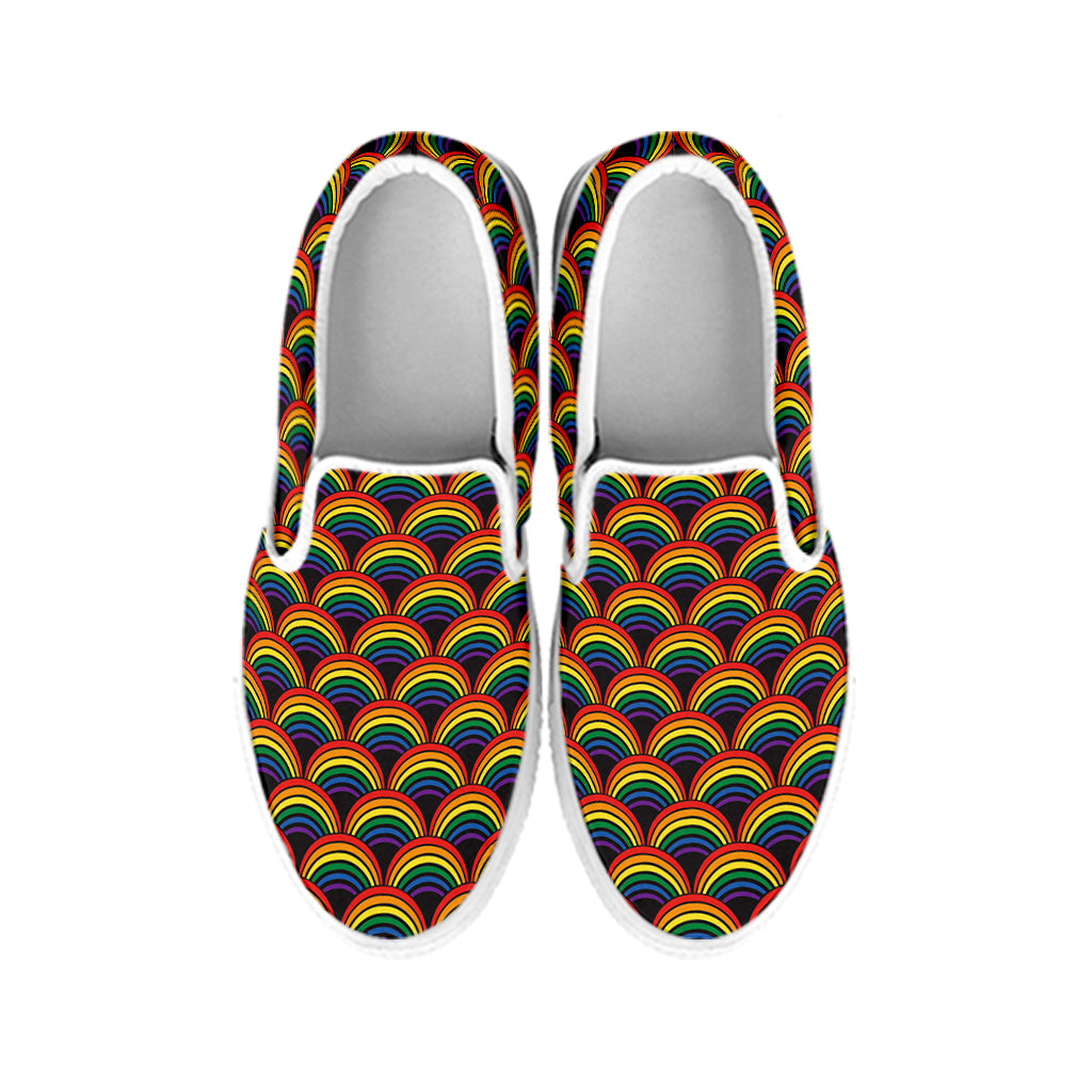 Rainbow Gay Pride Pattern Print White Slip On Shoes