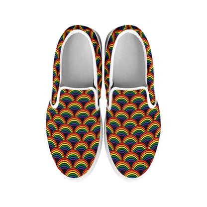 Rainbow Gay Pride Pattern Print White Slip On Shoes