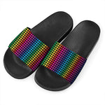Rainbow Gay Pride Zigzag Pattern Print Black Slide Sandals