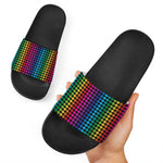 Rainbow Gay Pride Zigzag Pattern Print Black Slide Sandals