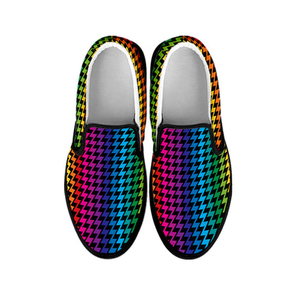 Rainbow Gay Pride Zigzag Pattern Print Black Slip On Shoes